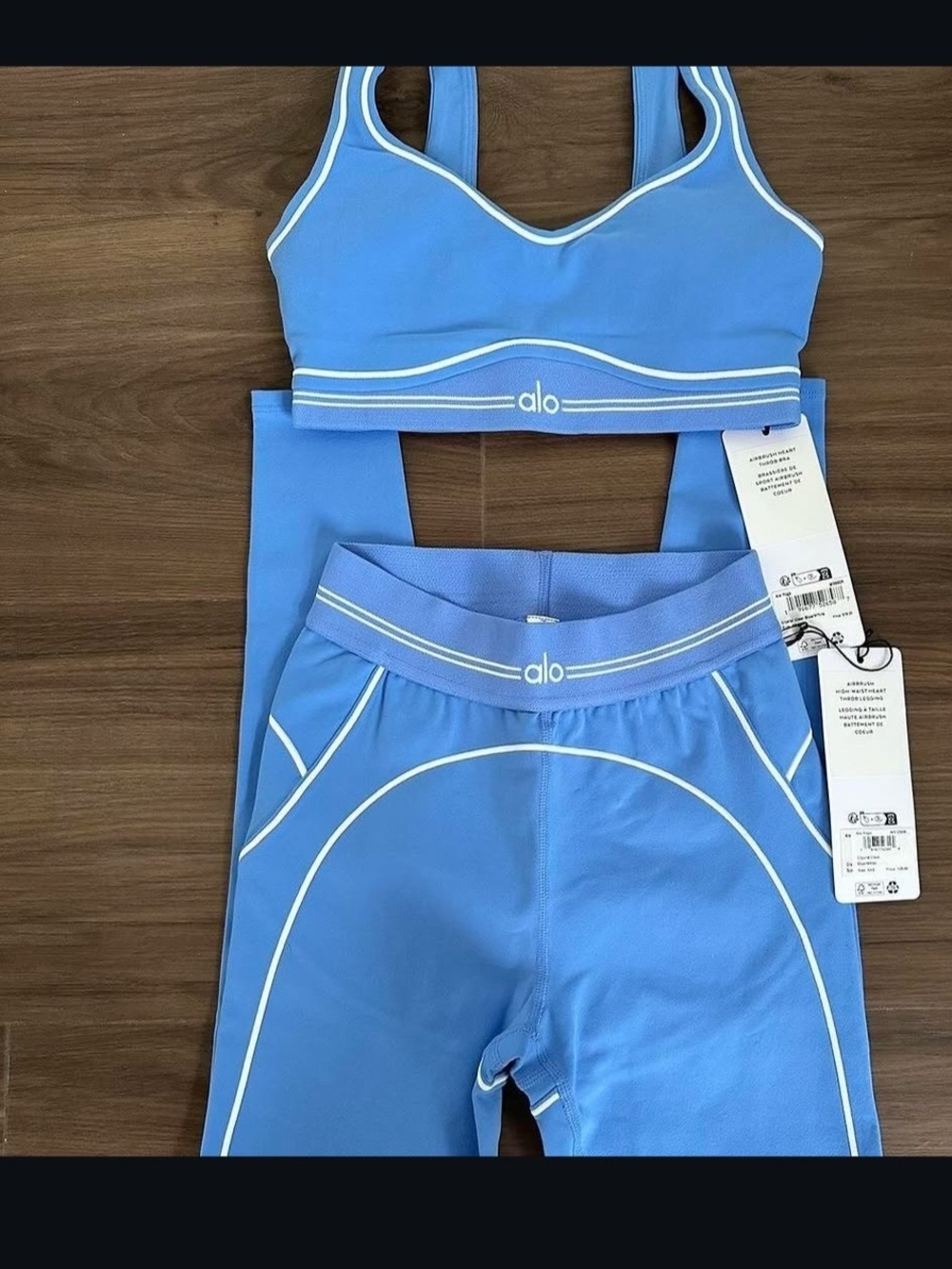 ALO Yoga Kids Light Blue Two-Piece Swim Set with White Trim